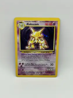 Pokemon TCG Alakazam 001/130 Base Set 2 Holo Rare card Holofoil MP - Image 1