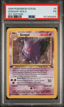 1999 POKEMON FOSSIL 1ST EDITION #5 GENGAR-HOLO PSA 1 - Image 1