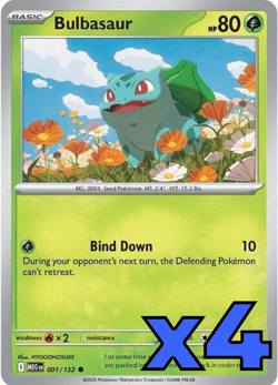 4x Bulbasaur 001/132 Me01: Mega Evolution PLAYSET x4 - Pokemon TCG - NM - Image 1