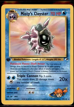 Misty's Cloyster Rare Gym Heroes 029/132 LP Pokemon TCG WOTC 1st edition - Image 1