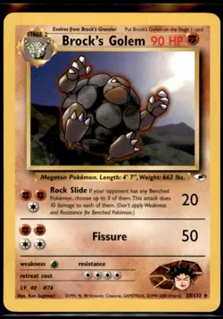 Brock's Golem Rare Gym Heroes 020/132 LP Pokemon TCG WOTC - Image 1