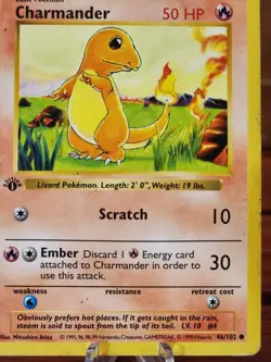 1999 Pokemon TCG Charmander - Shadowless 1st Edition - 46/102 - HP - Base - Image 3