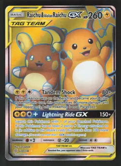 Raichu & Alolan Raichu GX 220/236 Pokemon TCG Unified Minds NM - Image 1