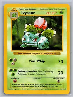 Ivysaur 30/102 LP Base Set Shadowless Unlimited Pokemon - Image 1