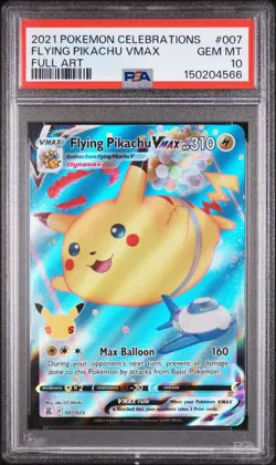 PSA 10 GEM MT 2021 POKEMON CELEBRATIONS FLYING PIKACHU VMAX #007 FULL ART - Image 1