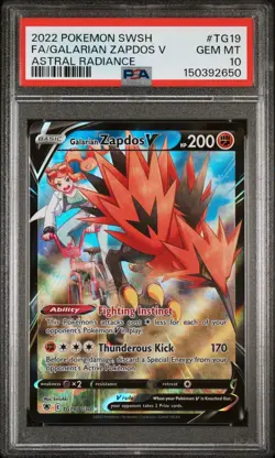 PSA 10 GEM MT 2022 POKEMON SWSH FA-GALARIAN ZAPDOS V #TG19 ASTRAL RADIANCE - Image 1