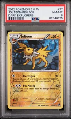 2012 POKEMON BLACK & WHITE DARK EXPLORERS #37 JOLTEON-REVERSE HOLO PSA 8 POP 6 - Image 1