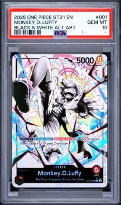 ONE PIECE 2025 MONKEY D. LUFFY BLACK & WHITE ALT ART ST21 EN #001 GEM MT PSA 10 - Image 1