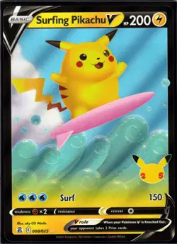 Surfing Pikachu V 008/025 Holo V Rare Celebrations Pokemon NM/M - Image 1