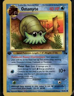 Omanyte Common Fossil 52/62 Water 1st Edition Pokemon Card - Image 1