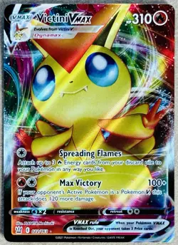 2021 POKEMON TCG BATTLE STYLES VICTINI VMAX ULTRA RARE HOLO 022/163 NM+ - Image 1