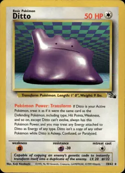 Ditto 18 Rare Fossil 18/62 Colorless Unlimited Pokemon Card - Image 1