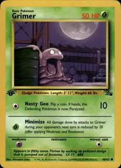 Grimer Common Fossil 48/62 Grass 1st Edition Pokemon Card - Image 1
