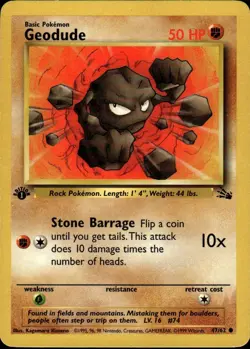 Geodude Common Fossil 47/62 Fighting 1st Edition Pokemon Card - Image 1