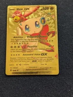 Mew GX HP230 Primordial Power Ancestral Voice GX Gold Foil Fan Art Pokemon Card - Image 1