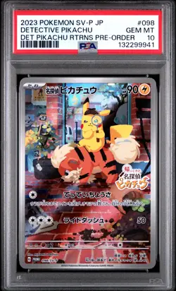 2023 POKEMON JAPANESE SV-P PROMO #098 DETECTIVE PIKACHU PSA 10 - Image 1