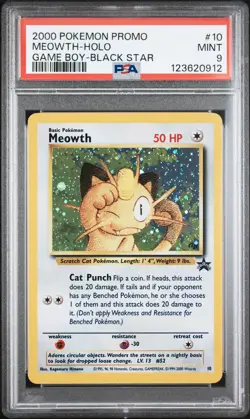 2000 POKEMON PROMO BLACK STAR GAME BOY #10 MEOWTH-HOLO PSA 9 - Image 1