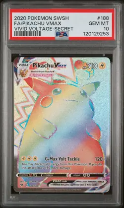 2020 Pokemon—Pikachu VMAX #188/185 Vivid Voltage—Secret Rare Rainbow Holo PSA 10 - Image 1