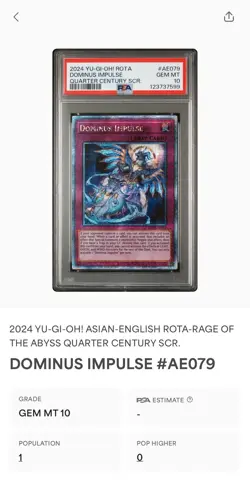 Yugioh Asian English ROTA Dominus Impulse Quarter Century SR Psa 10 Pop 1 - Image 3