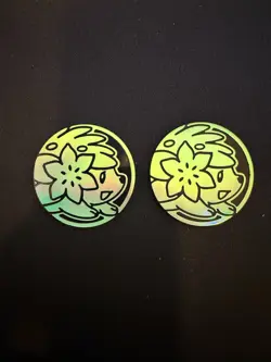 2x Shaymin Glossy Dark Green Holo Pokemon TCG Collectors Flip Coin Lot of 2 - Image 1