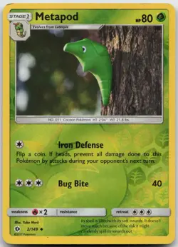 Pokemon Metapod 2/149 UC SM Base Set Reverse Holo DMG - Image 1