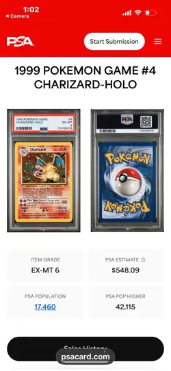 1999 Pokemon Game Charizard-Holo Game#4 Grade 6 - Image 3