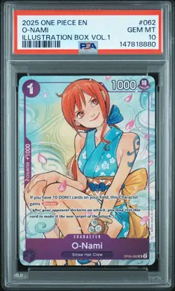 2025 ONE PIECE #062 ILLUSTRATION BOX VOL 1 PROMO O-NAMI PSA 10 GEM MINT - Image 1