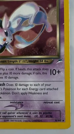 Dark Espeon Neo Destiny #4 Holo Unlimited Rare Card EX/MP (No Crease/Dents) - Image 4