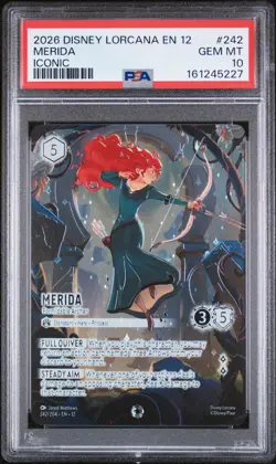 2026 DISNEY LORCANA EN 12-WILDS UNKNOWN #242 MERIDA ICONIC PSA 10 - Image 1