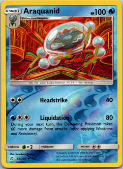 POKEMON ARAQUANID 65/236 UNCOMMON REVERSE HOLO COSMIC ECLIPSE NM/M - Image 1