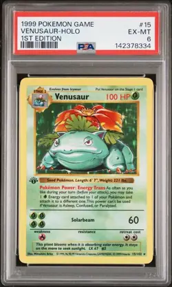 Pokemon Venusaur 1st Edition Base Set Holo #15 PSA 6 - Image 1