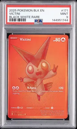2025 POKEMON BLK EN-BLACK BOLT BLACK WHITE RARE #171 VICTINI PSA 9 - Image 1