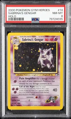 2000 POKEMON GYM HEROES HOLO #14 SABRINA'S GENGAR PSA 8 - Image 1