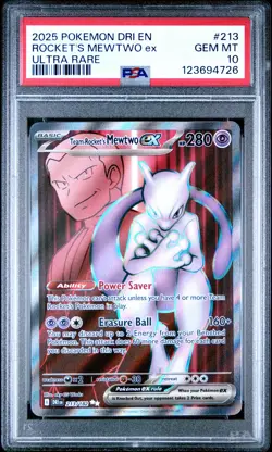 2025 POKEMON DRI EN-DESTINED RIVALS ULTRA RARE TEAM ROCKET'S MEWTWO EX PSA 10 - Image 1