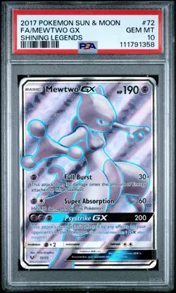 2017 POKEMON SUN & MOON SHINING LEGENDS #72 FULL ART/MEWTWO GX PSA 10 - Image 1