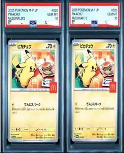 PSA 10 Pikachu 020/M-P McDonald's Promo Card 2 Sequential Set Pokemon Japanese - Image 1