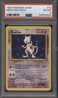 Pokemon Game Mewtwo 010/102 Base Set Holo PSA 6 Ex-Mt - Image 1