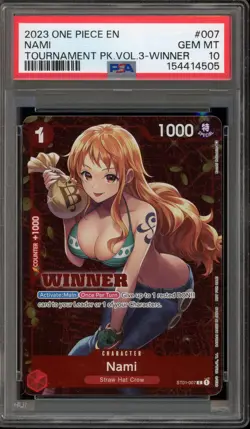 One Piece CCG Nami Tournament Pk. Vol. 3 Winner ST01-007 PSA 10 Gem Mint - Image 1