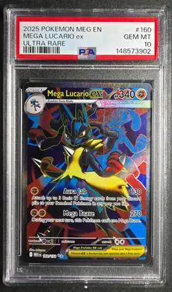 Pokemon 2025 Lucario EX (Mega) #160 PSA 10 GEM MINT - Image 1