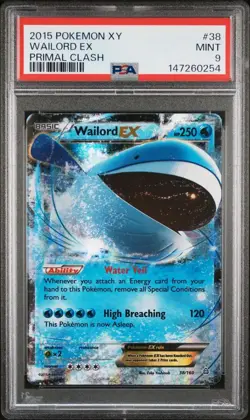 PSA 9 Mint 2015 POKEMON XY PRIMAL CLASH #38 Waildord EX - Image 1