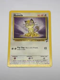Vintage Pokemon Card - 2000 Pokemon TCG - Base Set 2 Meowth 80/130 LP - Image 1