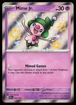 Mime Jr. 157/091 Holo Shiny Rare Paldean Fates Pokemon Card - Image 1