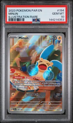 2023 POKEMON PAR EN-PARADOX RIFT ILLUSTRATION RARE #194 MINUN PSA 10 - Image 1