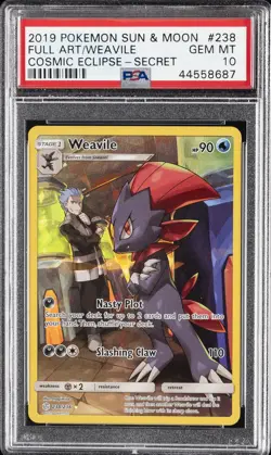 2019 POKEMON SUN & MOON COSMIC ECLIPSE SECRET #238 FULL ART/WEAVILE PSA 10 - Image 1