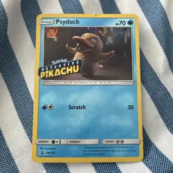 Pokemon Sun & Moon Black Star Promo SM199 Detective Pikachu Stamp Psyduck - Image 1