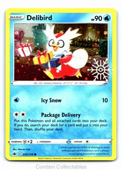 Delibird 032/198 - Chilling Reign - Stamped Holiday Pokemon Card - Near Mint - Image 1