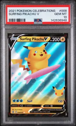 Surfing Pikachu V 008 Celebrations PSA 10 - Image 1