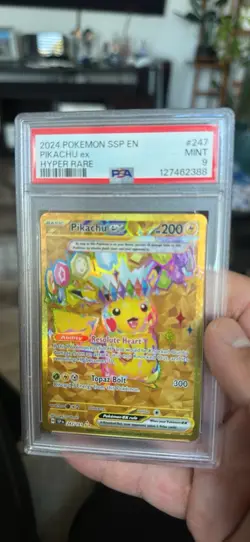 Pokemon Pikachu ex PSA 9 Sv08 Surging Sparks EN Hyper Rare Holo 247/191 - Image 1