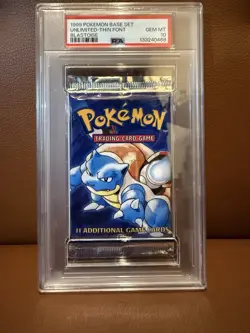 PSA 10 Pokemon Base Set Booster Pack Blastoise Art Thin Font 1999 WotC - Image 1