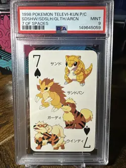 1998 POKEMON TELEVI-KUN PLAYING CARDS GROWLITHE/ARCANINE 7 OF SPADES PSA 9 - Image 1